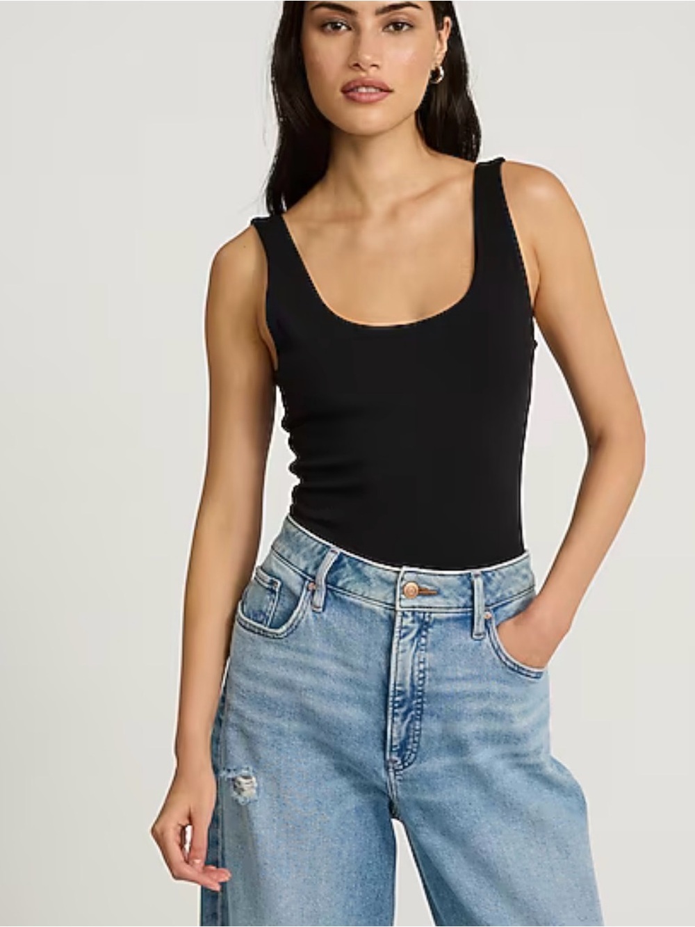 Express Body Contour High Compression Scoop Neck Bodysuit Large Black Tank Top